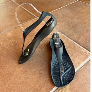 Crocs Serena Sexi Flip Minimalist Matte Black T-Strap Sandal size 7